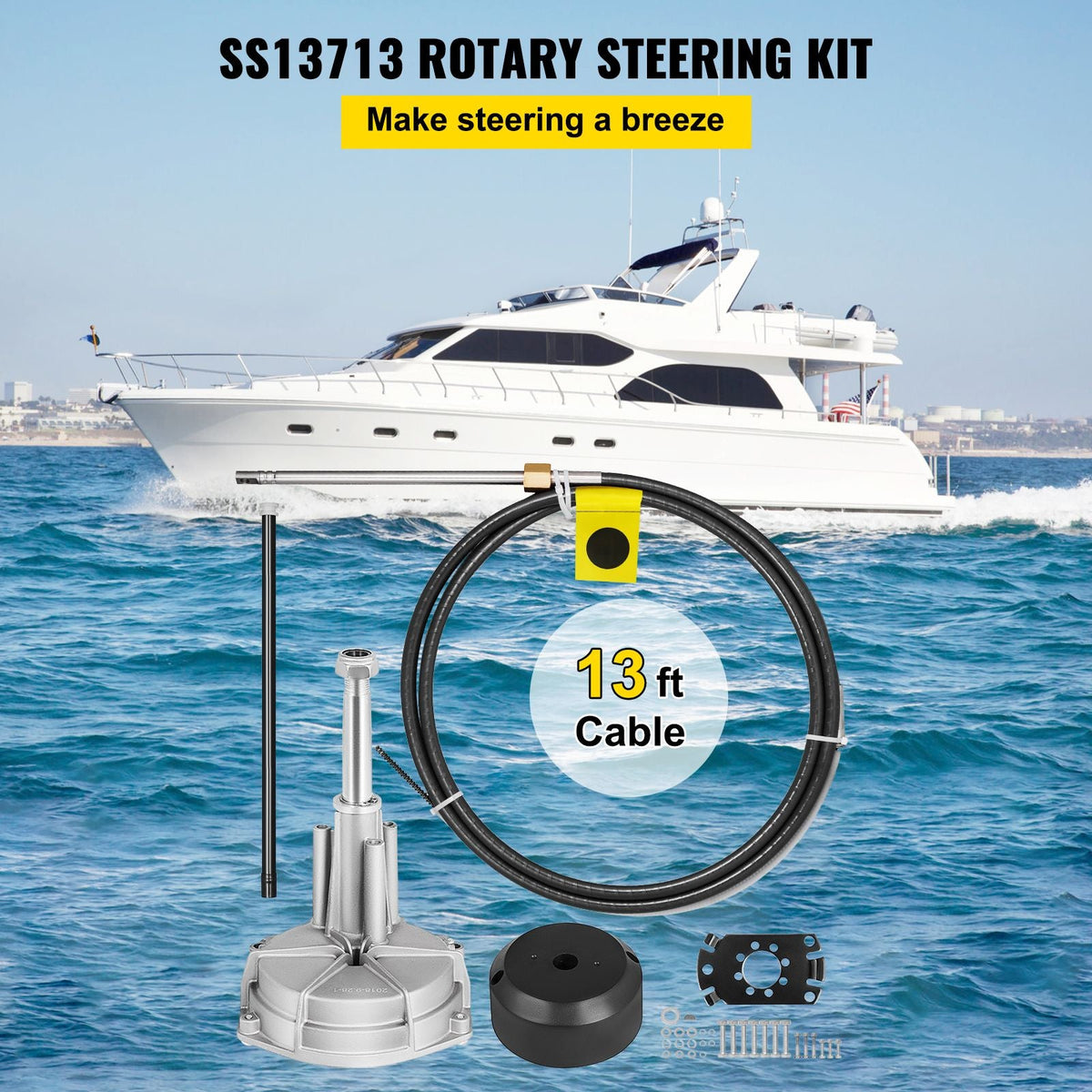 Outboard Boat Steering With 13' Steering Cable Marine Steering System 3/4'' Shaft