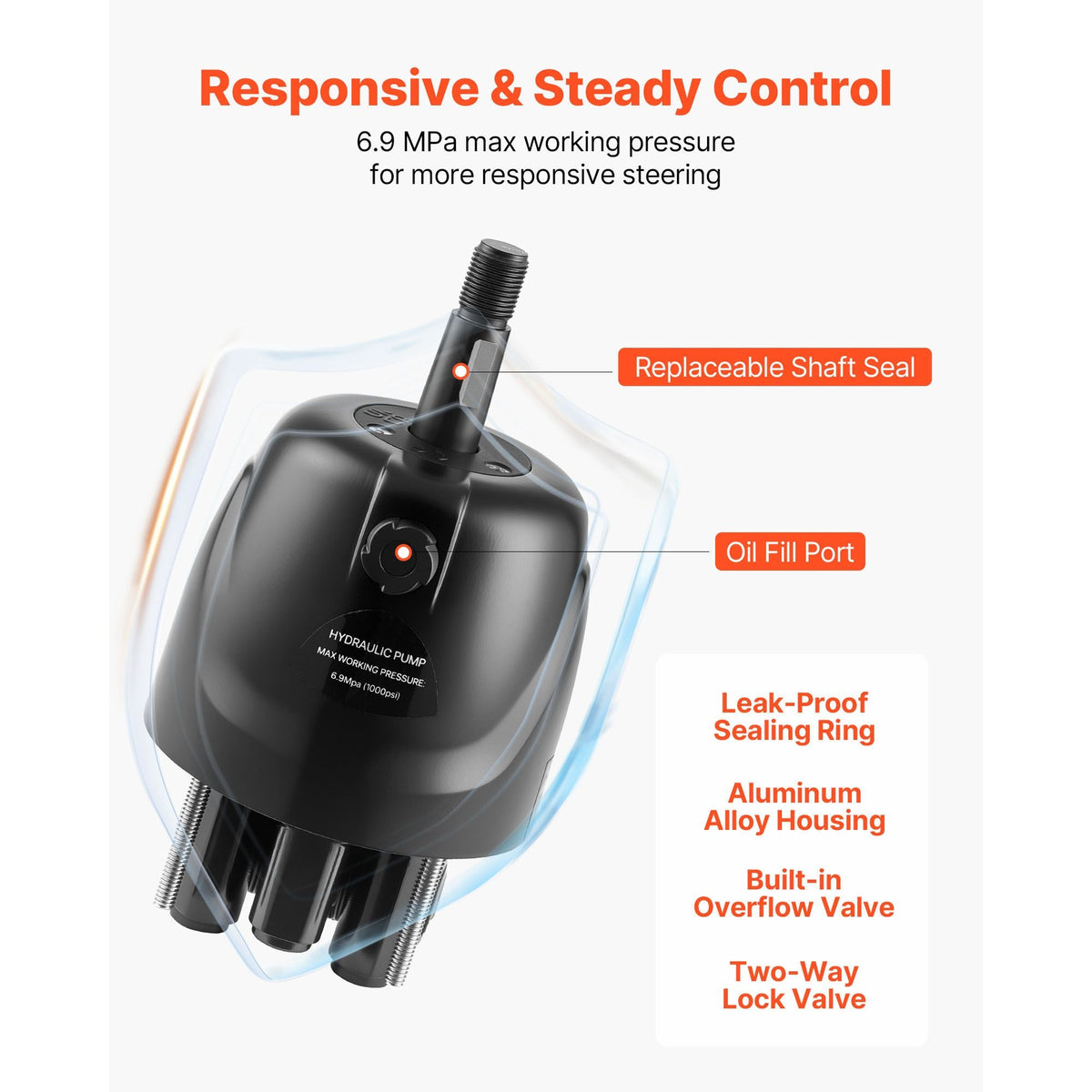 Outboard Hydraulic Steering Kit, 200 HP, Marine Boat Hydraulic Steering System with 6.9 MPa Two-Way Lock Helm Pump, Cylinder, 2 PCS 26 ft Hoses, 13.5" Wheel for Single Station, Single-Engine Use