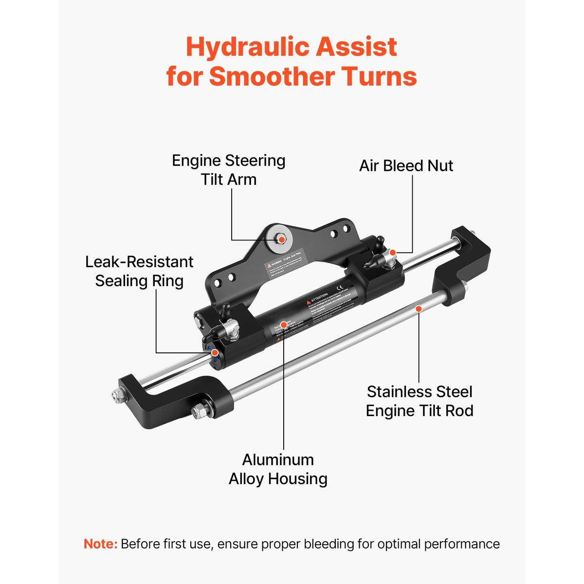 Outboard Hydraulic Steering Kit, 200 HP, Marine Boat Hydraulic Steering System with 6.9 MPa Two-Way Lock Helm Pump, Cylinder, 2 PCS 26 ft Hoses, 13.5" Wheel for Single Station, Single-Engine Use