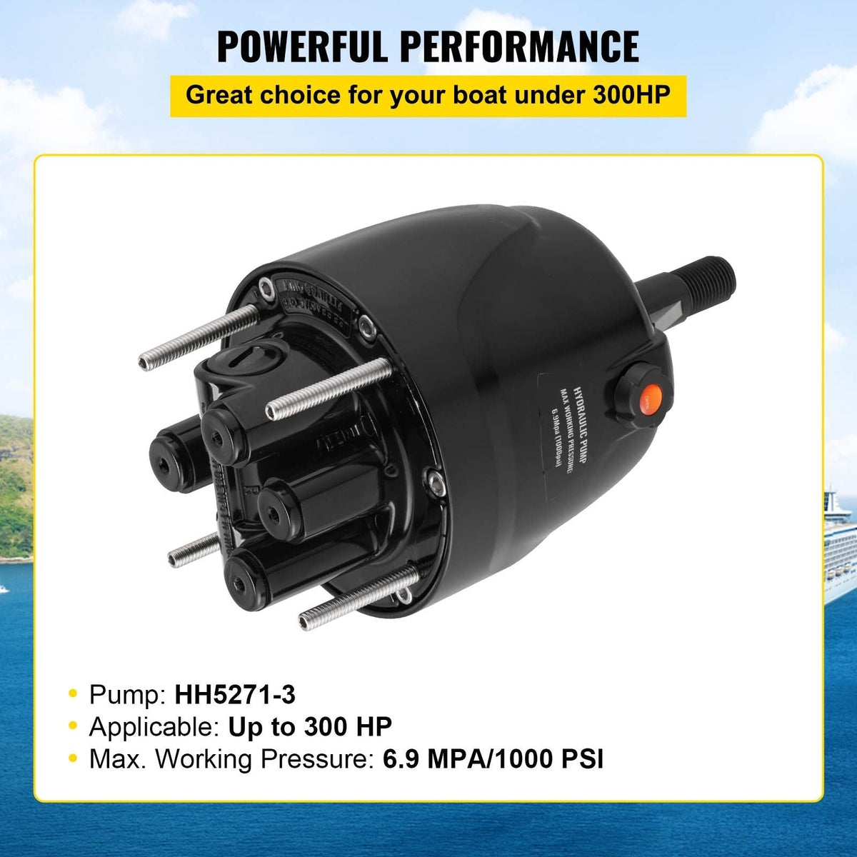 Outboard Hydraulic Steering Pump Helm 300 HP Hydraulic Pump HH5271-3 for Cruisers Runabouts Boats
