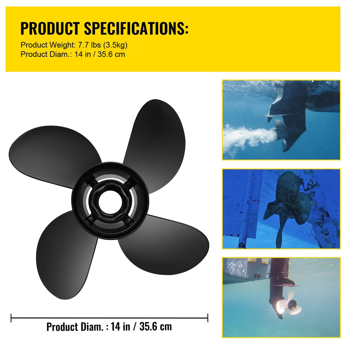 Outboard Propeller, Replace for OEM 48-8M0084495, 4 Blades 14\" x 19\" Aluminium Boat Propeller, Compatible with 135-300HP 2-Stroke & 4-Stroke Outboards, Alpha&Bravo I Stern-Drives, RH