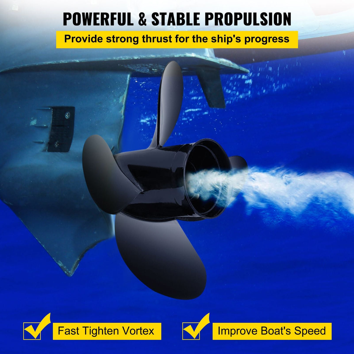 Outboard Propeller, Replace for OEM 48-8M0084495, 4 Blades 14\" x 19\" Aluminium Boat Propeller, Compatible with 135-300HP 2-Stroke & 4-Stroke Outboards, Alpha&Bravo I Stern-Drives, RH