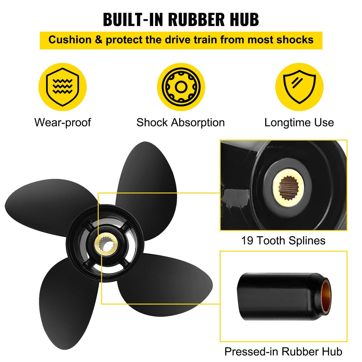 Outboard Propeller, Replace for OEM 48-8M8026630, 4-Blade 10.3\" x 13\" Aluminum Boat Propeller, Compatible with Mercury Mariner 25HP Bigfoot/Command Thrust 60Hp Outboard, 13 Tooth Splines, RH