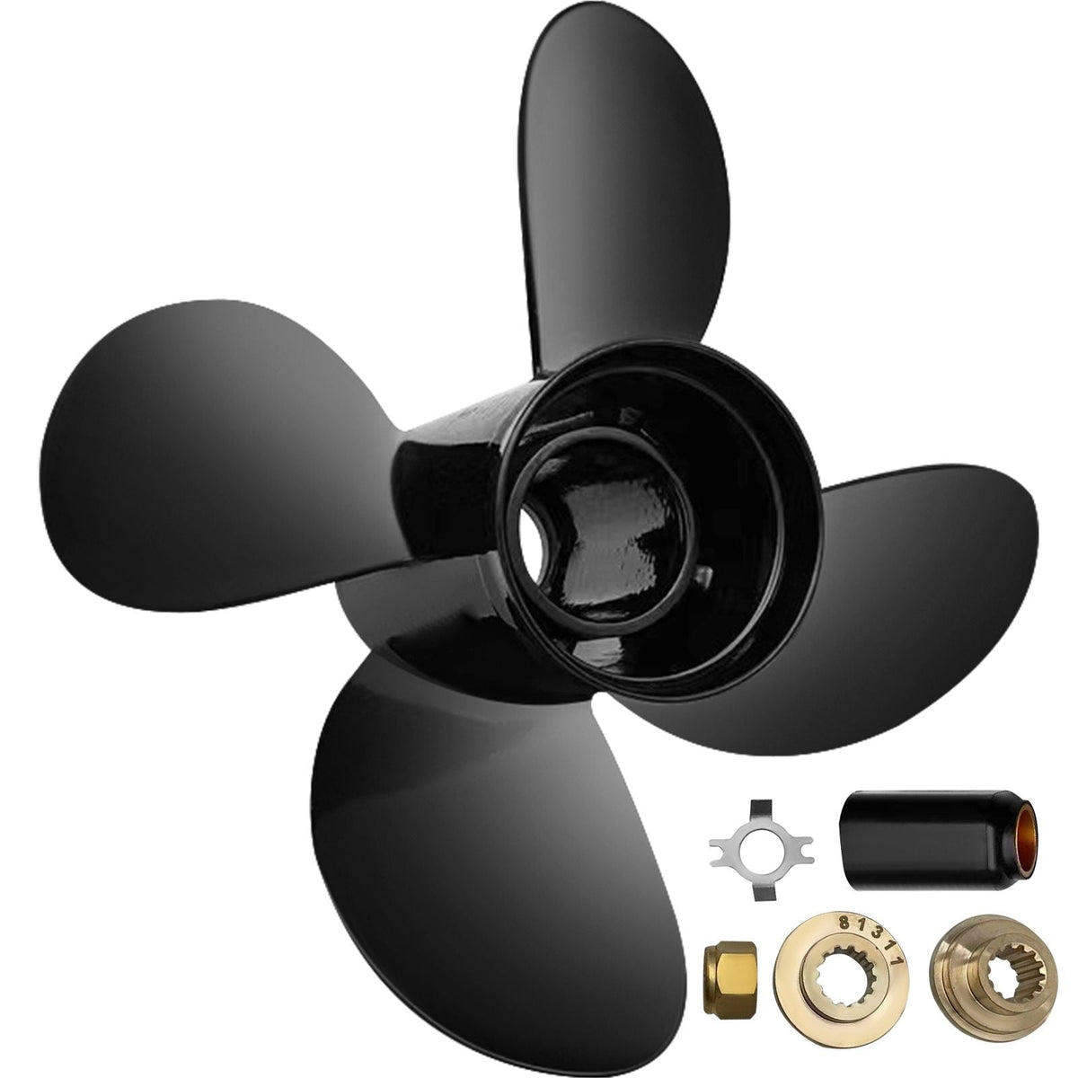 Outboard Propeller, Replace for OEM 48-8M8026630, 4-Blade 10.3\" x 13\" Aluminum Boat Propeller, Compatible with Mercury Mariner 25HP Bigfoot/Command Thrust 60Hp Outboard, 13 Tooth Splines, RH