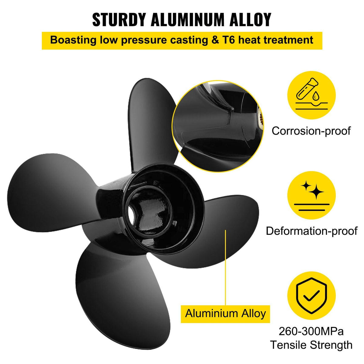 Outboard Propeller, Replace for OEM 48-8M8026630, 4-Blade 10.3\" x 13\" Aluminum Boat Propeller, Compatible with Mercury Mariner 25HP Bigfoot/Command Thrust 60Hp Outboard, 13 Tooth Splines, RH