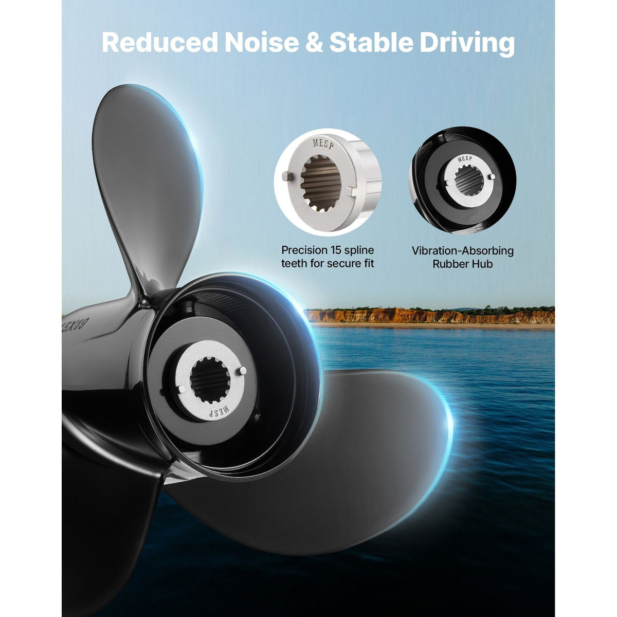 Outboard Propeller, Upgrade OEM 15 Spline Tooth Aluminum Outboard Boat Propeller Fit Mercury Engines 40-140 HP, 4-1/4" Gearcase, 3-Blade, RH (Right Hand Rotation), OEM Parts No. 48-77346A45