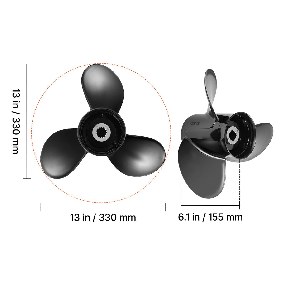 Outboard Propeller, Upgrade OEM 15 Spline Tooth Aluminum Outboard Boat Propeller Fit Mercury Engines 40-140 HP, 4-1/4" Gearcase, 3-Blade, RH (Right Hand Rotation), OEM Parts No. 48-77346A45