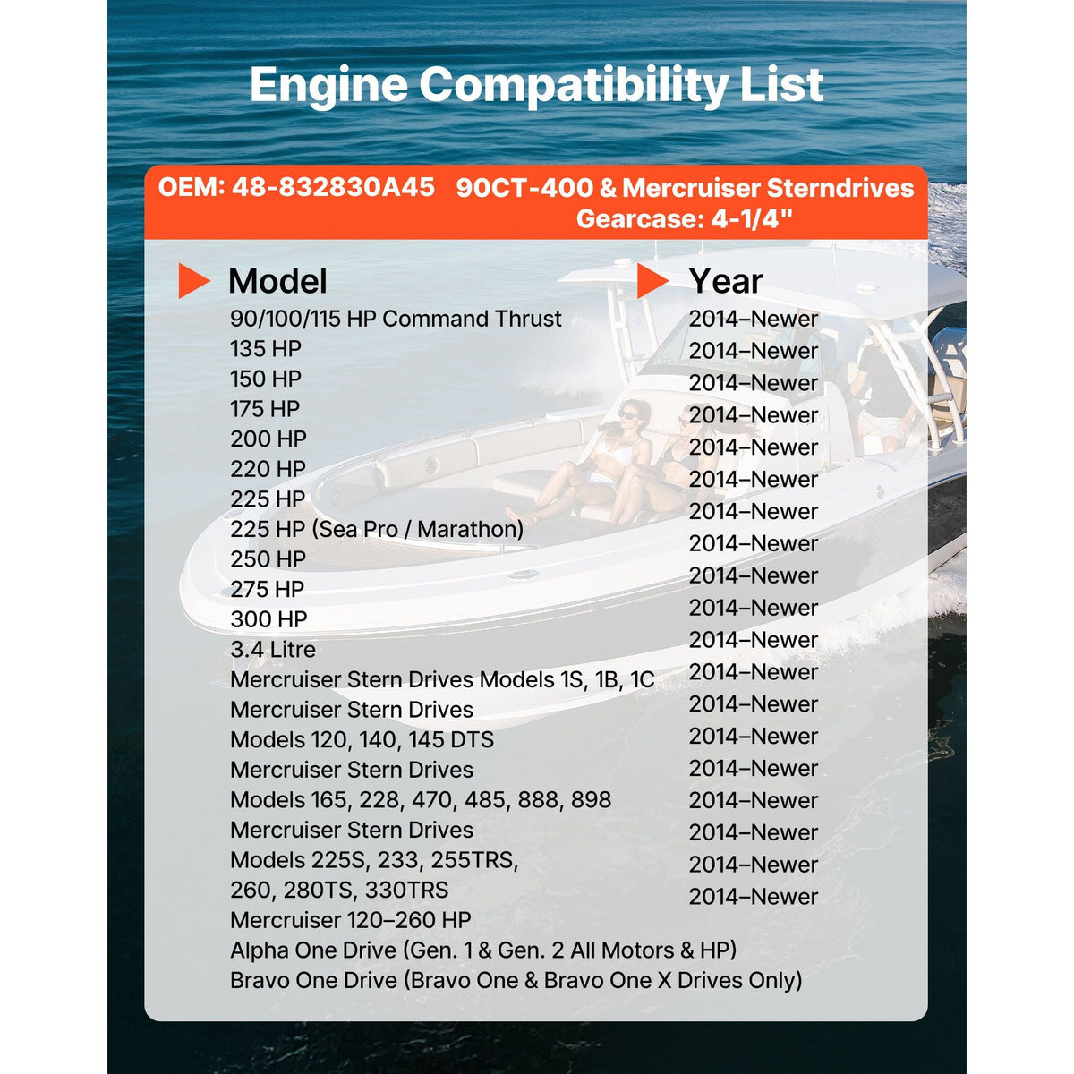 Outboard Propeller, Upgrade OEM 15 Spline Tooth Aluminum Outboard Boat Propeller Fit Mercury/Mariner Engines 135-300 HP, 4-3/4" Gearcase, 3-Blade, RH (Right Hand Rotation), OEM No. 48-832830A45
