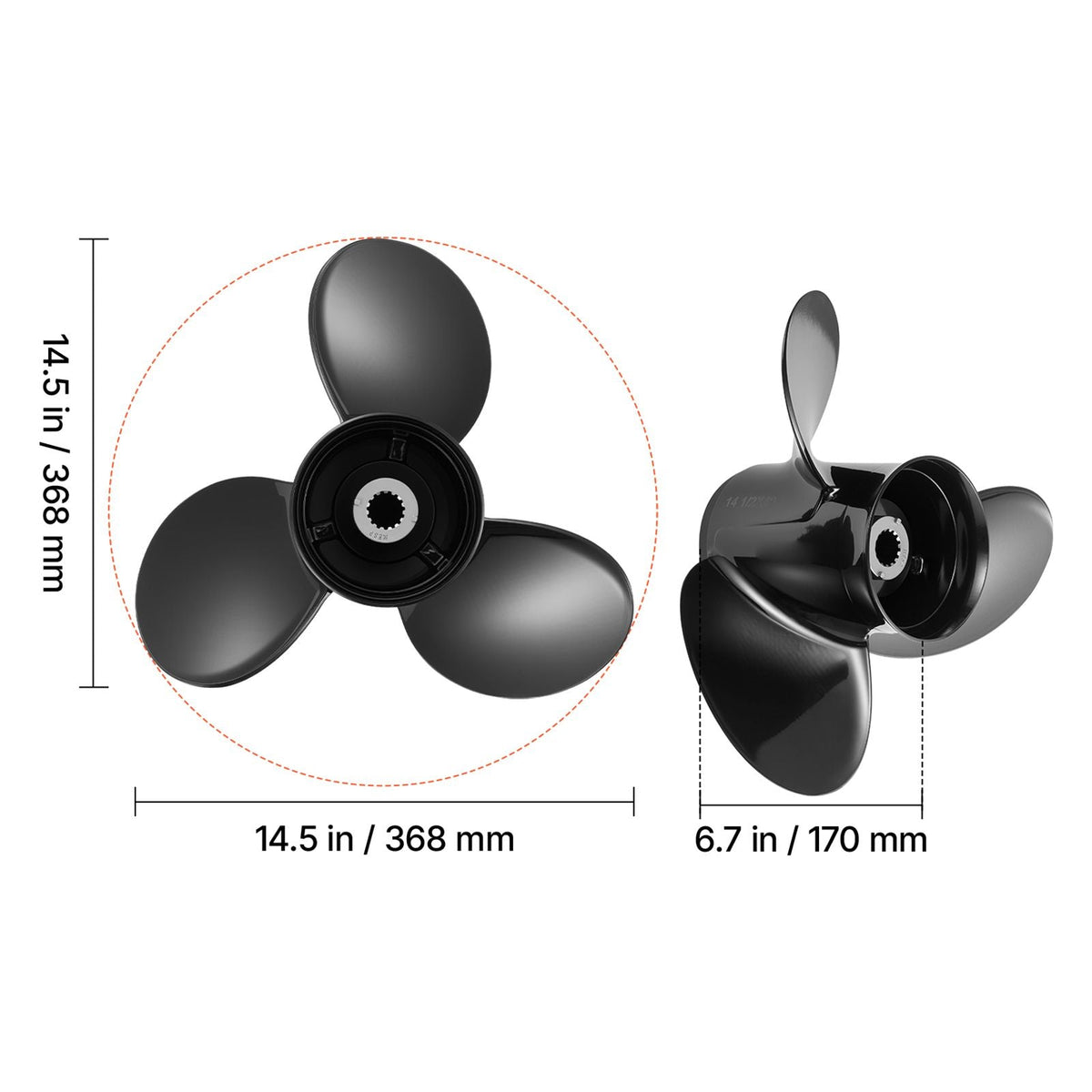 Outboard Propeller, Upgrade OEM 15 Spline Tooth Aluminum Outboard Boat Propeller Fit Mercury/Mariner Engines 135-300 HP, 4-3/4" Gearcase, 3-Blade, RH (Right Hand Rotation), OEM No. 48-832830A45