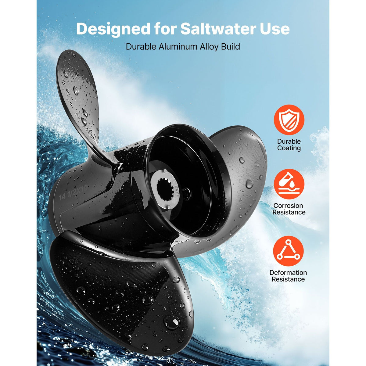 Outboard Propeller, Upgrade OEM 15 Spline Tooth Aluminum Outboard Boat Propeller Fit Mercury/Mariner Engines 135-300 HP, 4-3/4" Gearcase, 3-Blade, RH (Right Hand Rotation), OEM No. 48-832830A45