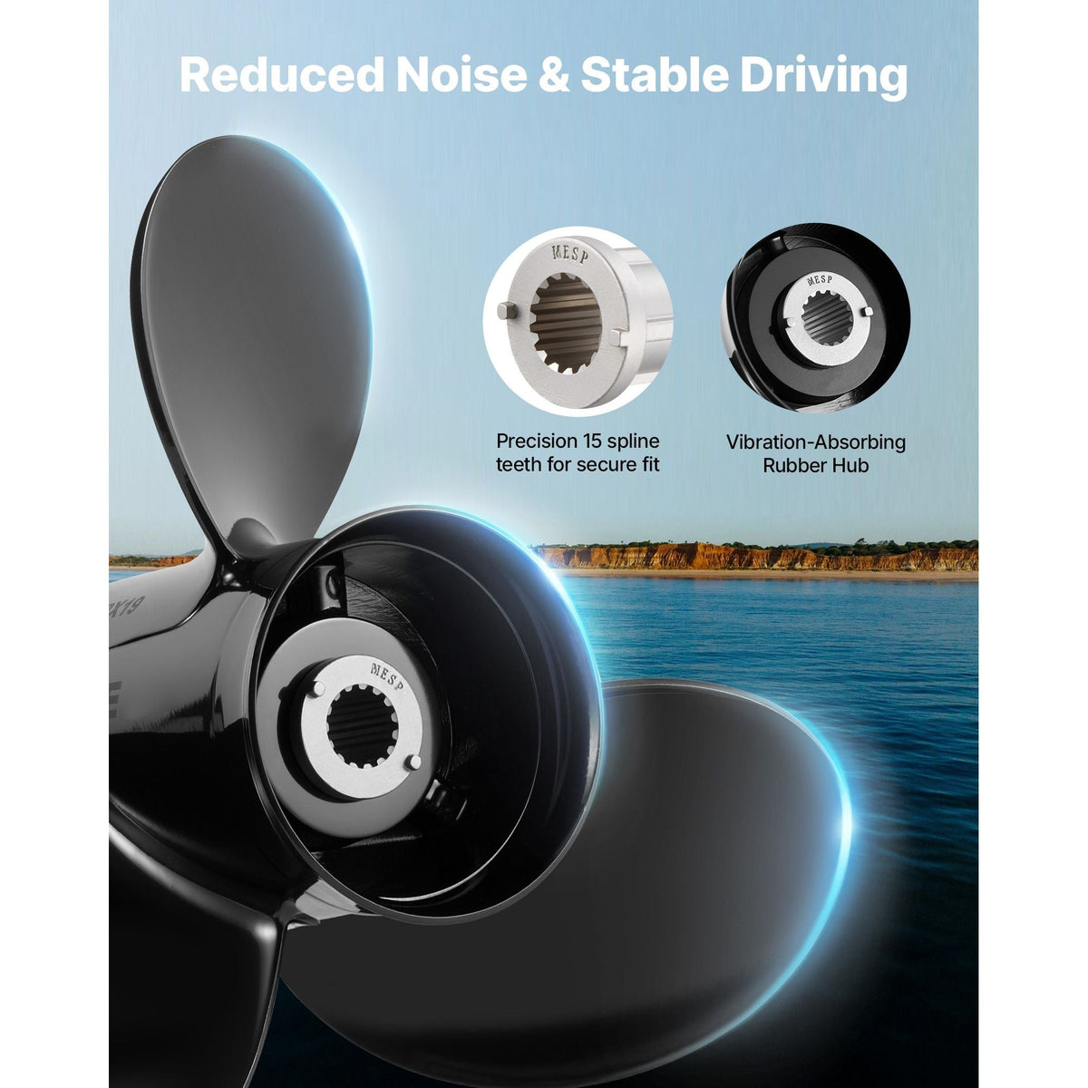 Outboard Propeller, Upgrade OEM 15 Spline Tooth Aluminum Outboard Boat Propeller Fit Mercury/Mariner Engines 135-300 HP, 4-3/4" Gearcase, 3-Blade, RH (Right Hand Rotation), OEM No. 48-832830A45