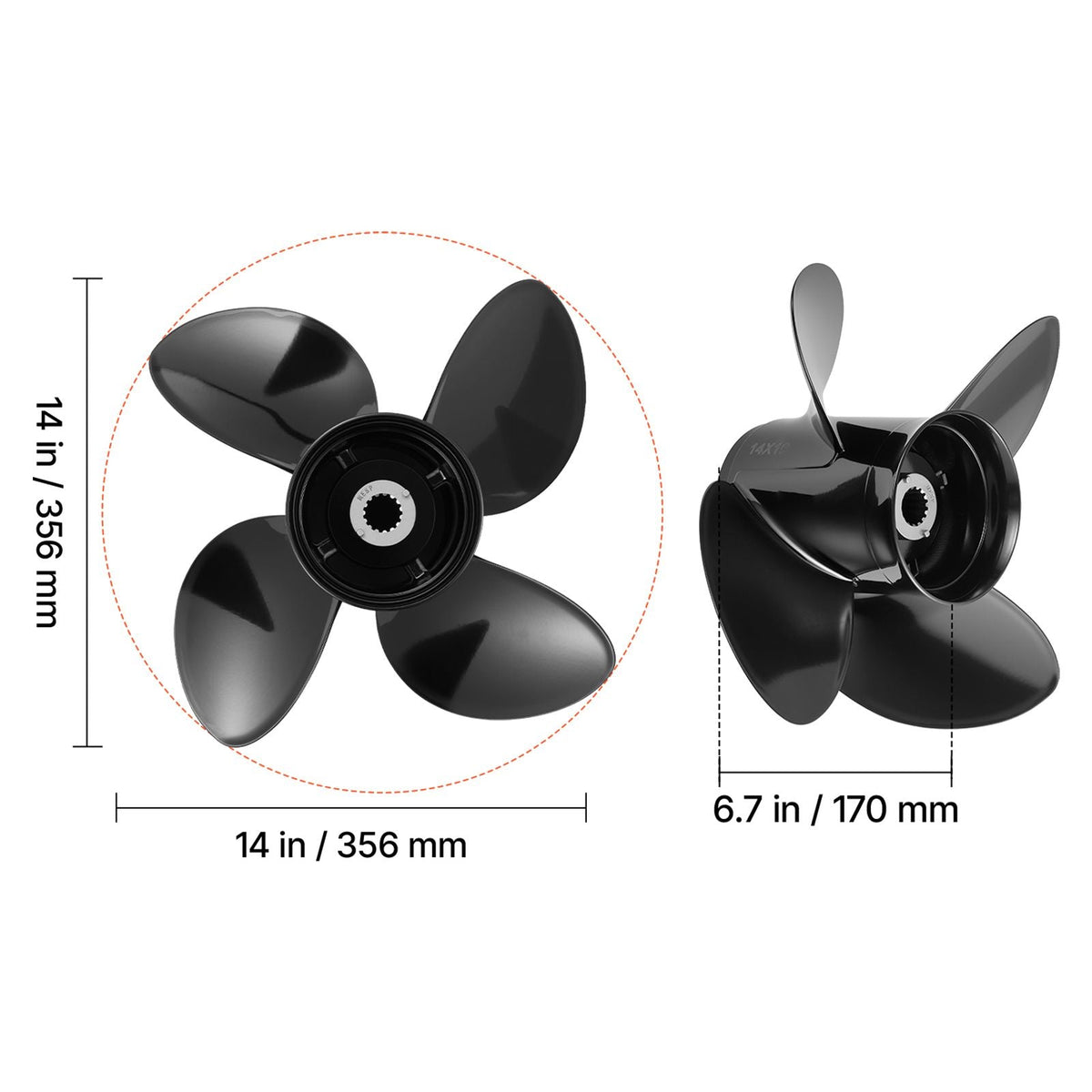 Outboard Propeller, Upgrade OEM 15 Spline Tooth Aluminum Outboard Boat Propeller Fit Mercury/Mariner Engines 135-300 HP, 4-3/4" Gearcase, 4-Blade, RH (Right Hand Rotation), OEM No. 48-8M0084495