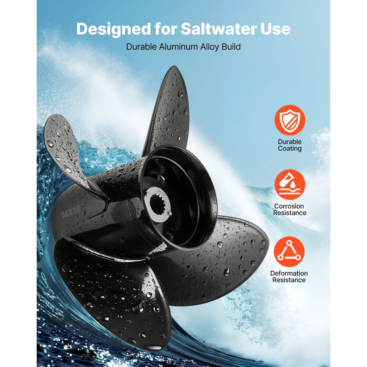 Outboard Propeller, Upgrade OEM 15 Spline Tooth Aluminum Outboard Boat Propeller Fit Mercury/Mariner Engines 135-300 HP, 4-3/4" Gearcase, 4-Blade, RH (Right Hand Rotation), OEM No. 48-8M0084495