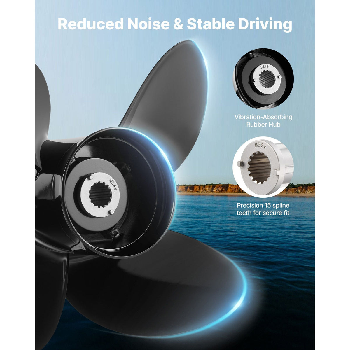 Outboard Propeller, Upgrade OEM 15 Spline Tooth Aluminum Outboard Boat Propeller Fit Mercury/Mariner Engines 135-300 HP, 4-3/4" Gearcase, 4-Blade, RH (Right Hand Rotation), OEM No. 48-8M0084495