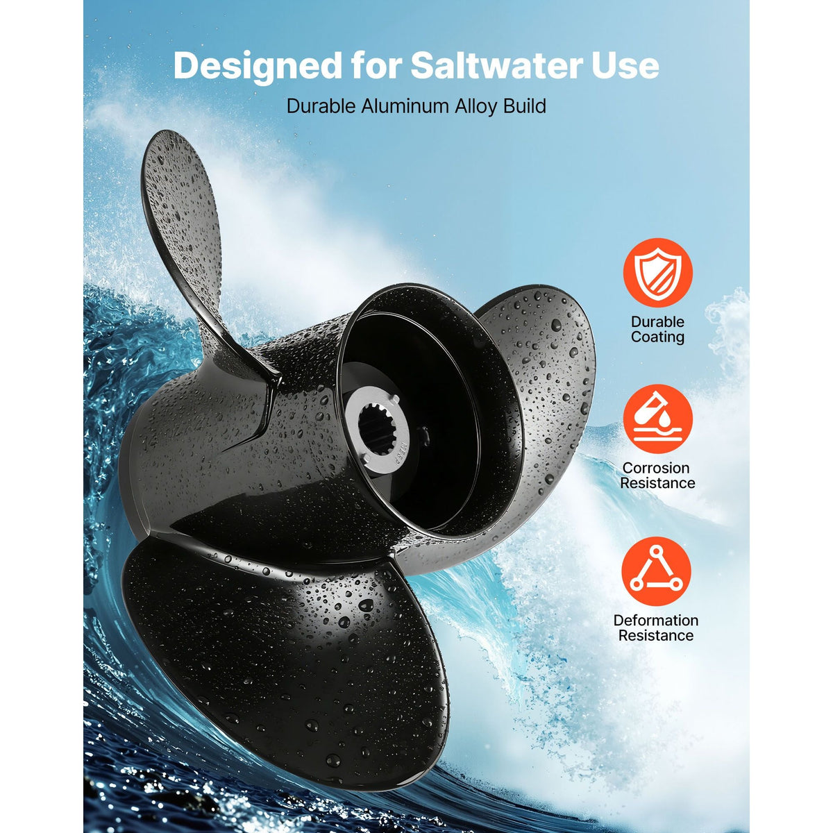 Outboard Propeller, Upgrade OEM 15 Spline Tooth Aluminum Outboard Boat Propeller Fit Mercury/Mariner Engines 90-400 HP, 4-3/4" Gearcase, 3-Blade, RH (Right Hand Rotation), OEM No. 48-832832A45