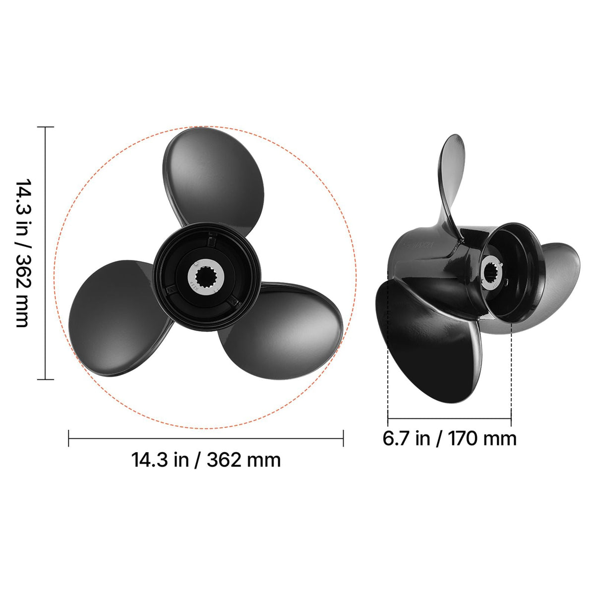 Outboard Propeller, Upgrade OEM 15 Spline Tooth Aluminum Outboard Boat Propeller Fit Mercury/Mariner Engines 90-400 HP, 4-3/4" Gearcase, 3-Blade, RH (Right Hand Rotation), OEM No. 48-832832A45