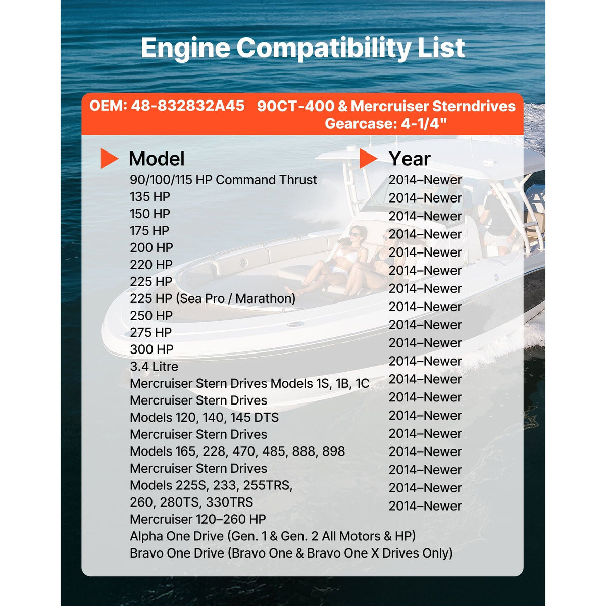 Outboard Propeller, Upgrade OEM 15 Spline Tooth Aluminum Outboard Boat Propeller Fit Mercury/Mariner Engines 90-400 HP, 4-3/4" Gearcase, 3-Blade, RH (Right Hand Rotation), OEM No. 48-832832A45