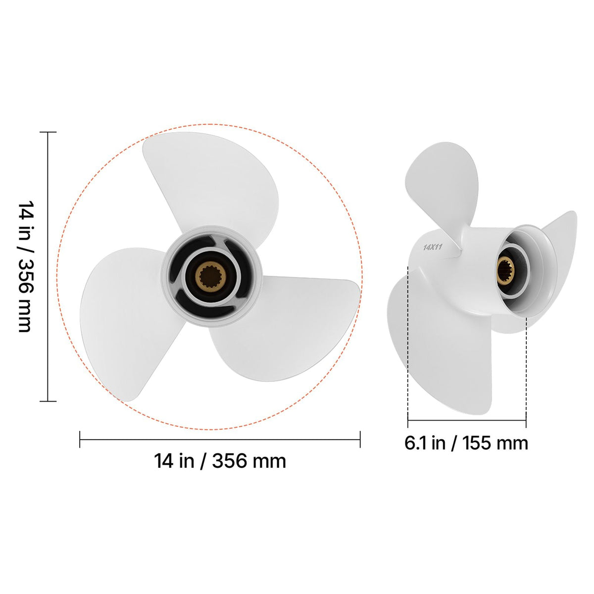 Outboard Propeller, Upgrade OEM 15 Spline Tooth Aluminum Outboard Boat Propeller Fit Yamaha Engines 50-130 HP, 4-1/4" Gearcase, 3-Blade, RH (Right Hand Rotation), OEM Parts No. 6E5-45954-00-EL