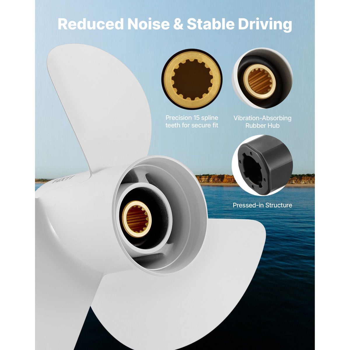 Outboard Propeller, Upgrade OEM 15 Spline Tooth Aluminum Outboard Boat Propeller Fit Yamaha Engines 50-130 HP, 4-1/4" Gearcase, 3-Blade, RH (Right Hand Rotation), OEM Parts No. 6E5-45954-00-EL
