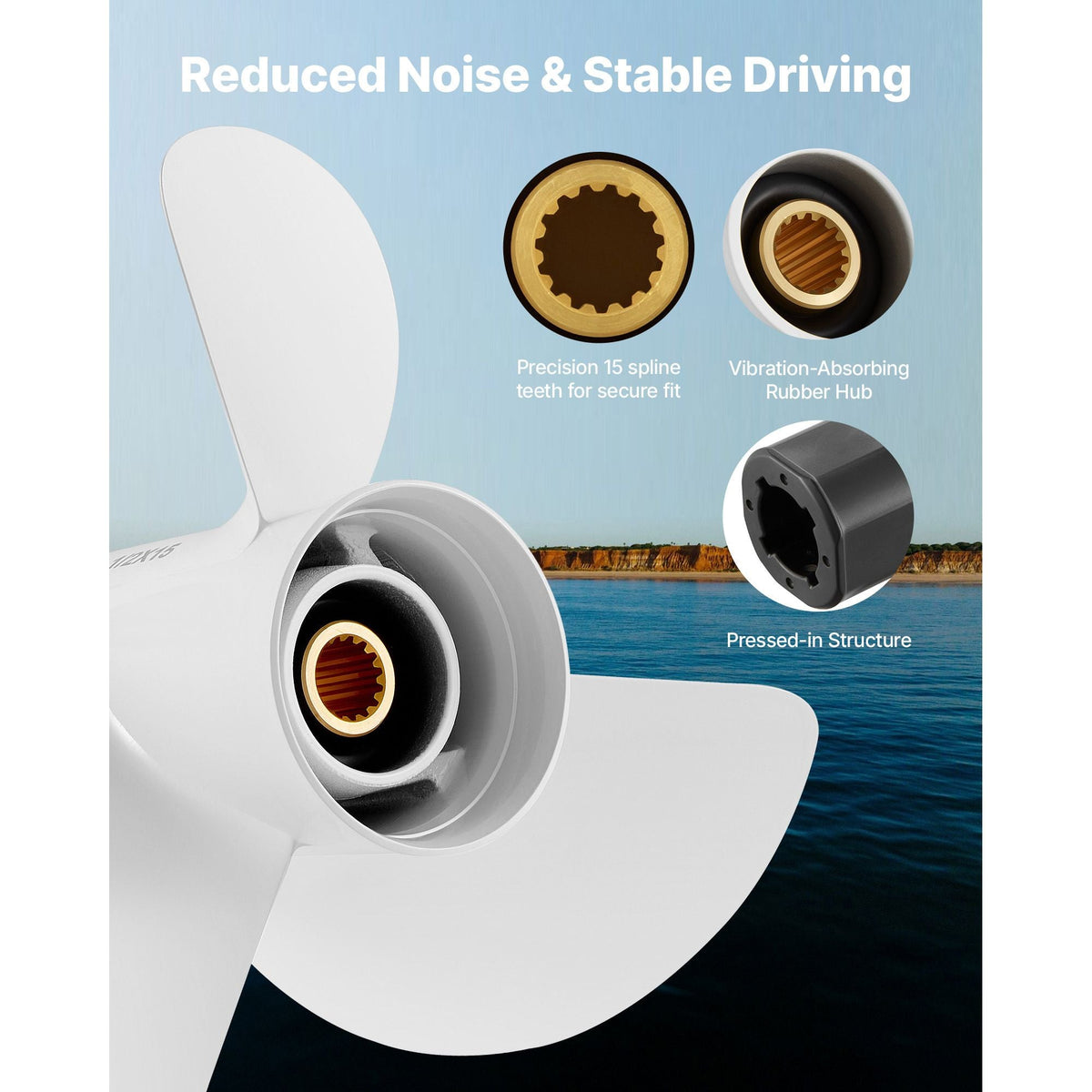 Outboard Propeller, Upgrade OEM 15 Spline Tooth Aluminum Outboard Boat Propeller Fit Yamaha Engines 60-130 HP, 4-1/4" Gearcase, 3-Blade, RH (Right Hand Rotation), OEM Parts No. 6E5-45947-00-EL