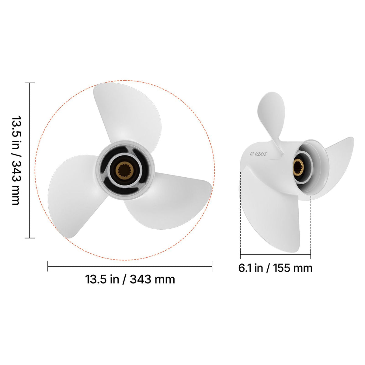 Outboard Propeller, Upgrade OEM 15 Spline Tooth Aluminum Outboard Boat Propeller Fit Yamaha Engines 60-130 HP, 4-1/4" Gearcase, 3-Blade, RH (Right Hand Rotation), OEM Parts No. 6E5-45947-00-EL