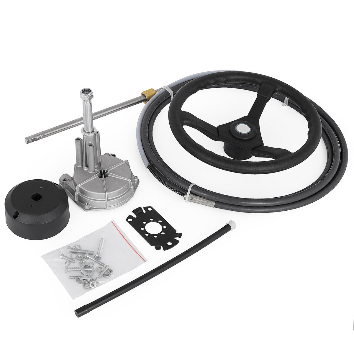 Outboard Steering System 10\' Boat Steering Cable 10 Feet Marine Steering System 3/4\'\' Shaft with 13.5 Inch Wheel for Yachts and Waterborne Vehicles