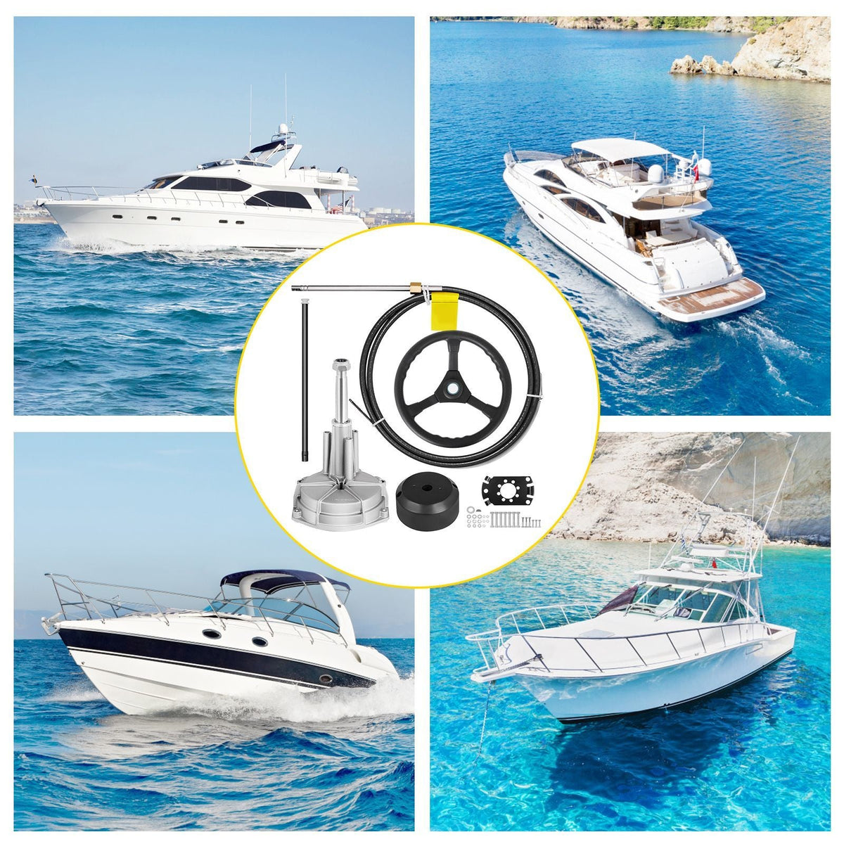 Outboard Steering System 10\' Boat Steering Cable 10 Feet Marine Steering System 3/4\'\' Shaft with 13.5 Inch Wheel for Yachts and Waterborne Vehicles