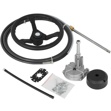 Outboard Steering System 14\' Outboard Steering Kit 14 Feet Boat Steering Cable with 13\" Wheel Durable Marine