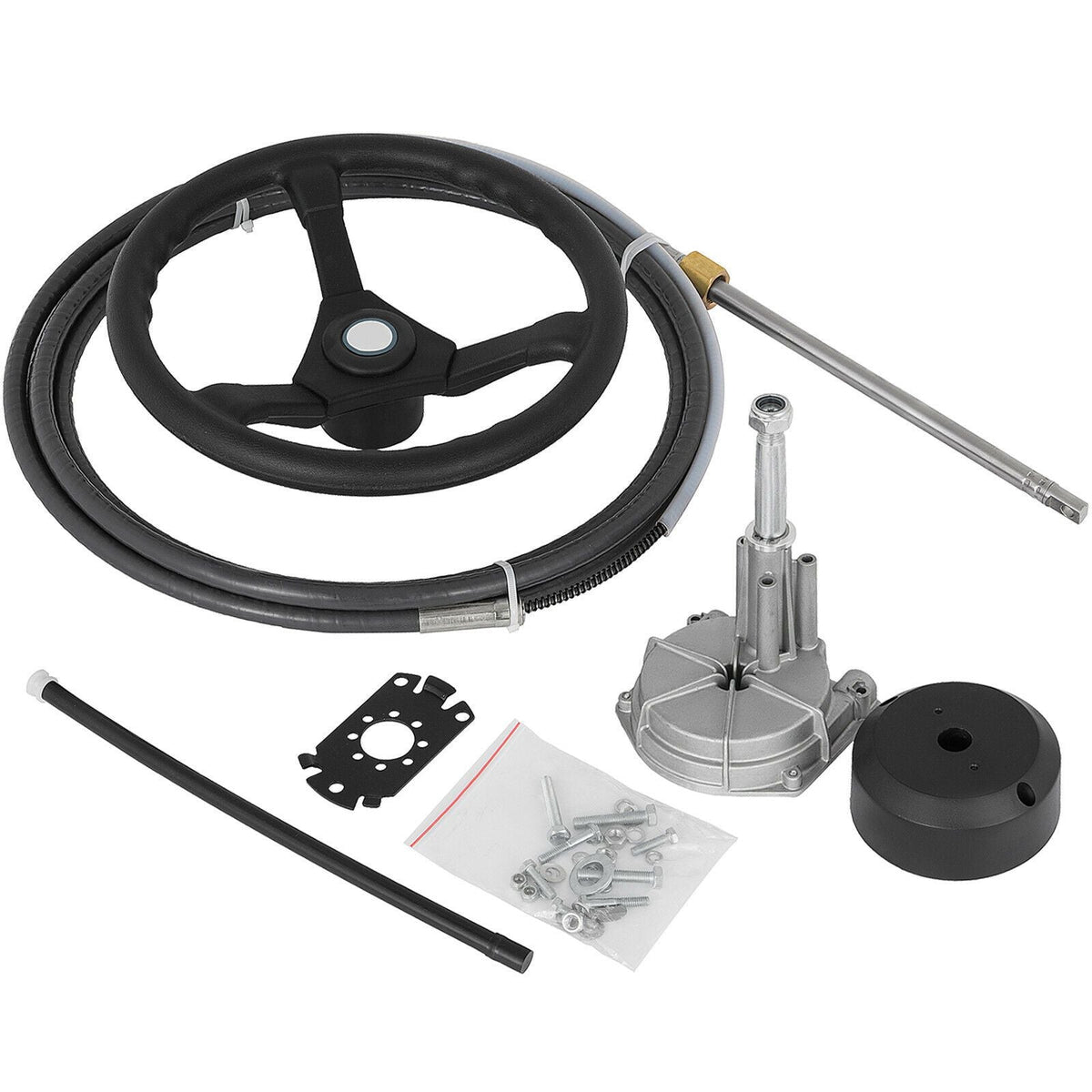 Outboard Steering System 14\' Outboard Steering Kit 14 Feet Boat Steering Cable with 13\" Wheel Durable Marine