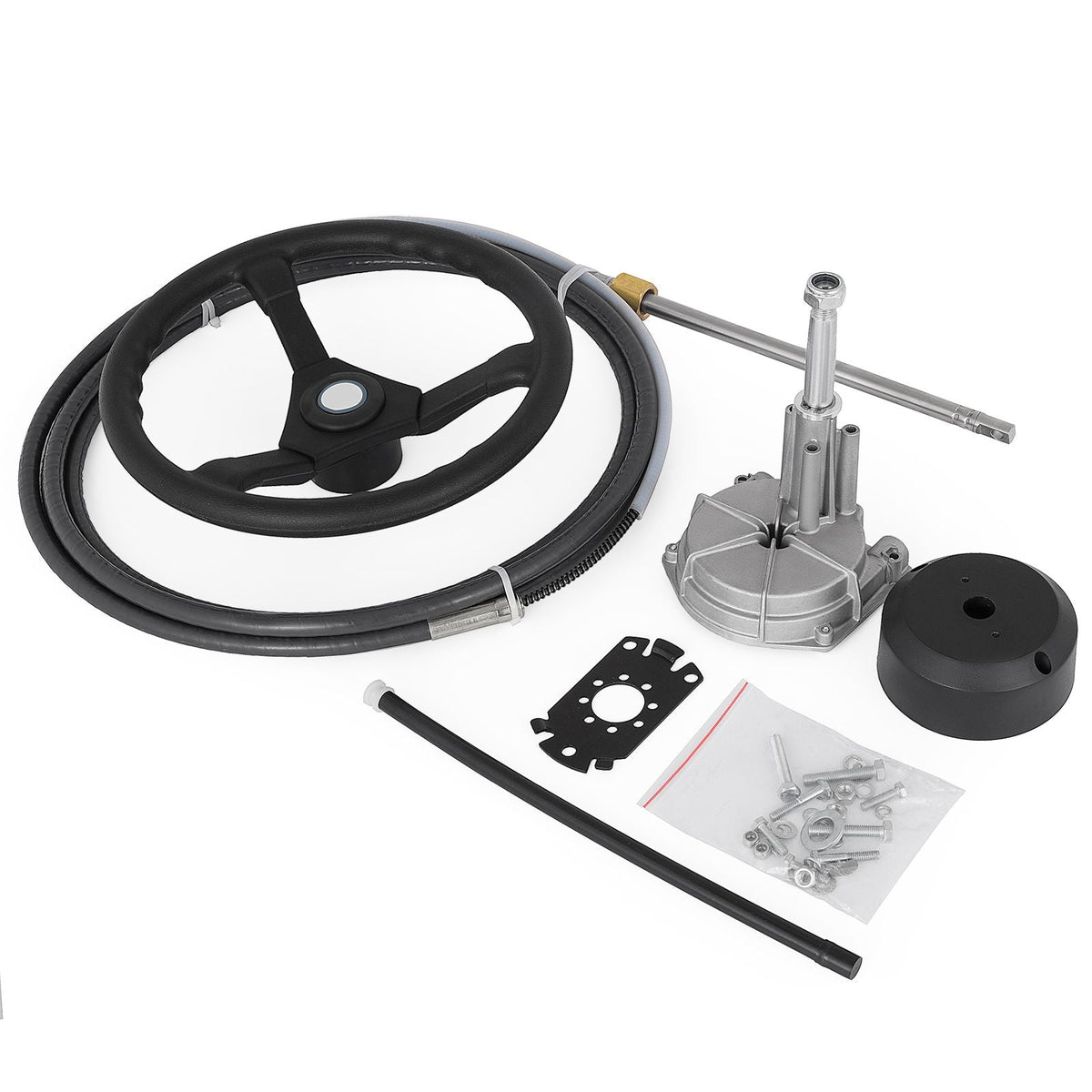 Outboard Steering System 16\' Outboard Steering Kit 16 Feet Boat Steering Cable with 13\" Wheel Durable Marine Steering System