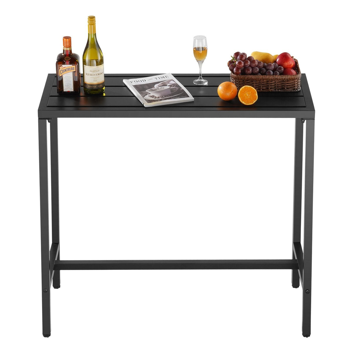 Outdoor Bar Table, 39.4 x 15 in Patio Bar Table, Waterproof Top & Sturdy Metal Frame, Rectangle Counter Height Dining Tables, Outdoor Furniture for Balcony, Yard, Hot Tub, Poolside, Indoor