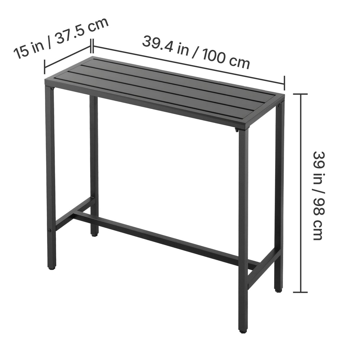 Outdoor Bar Table, 39.4 x 15 in Patio Bar Table, Waterproof Top & Sturdy Metal Frame, Rectangle Counter Height Dining Tables, Outdoor Furniture for Balcony, Yard, Hot Tub, Poolside, Indoor