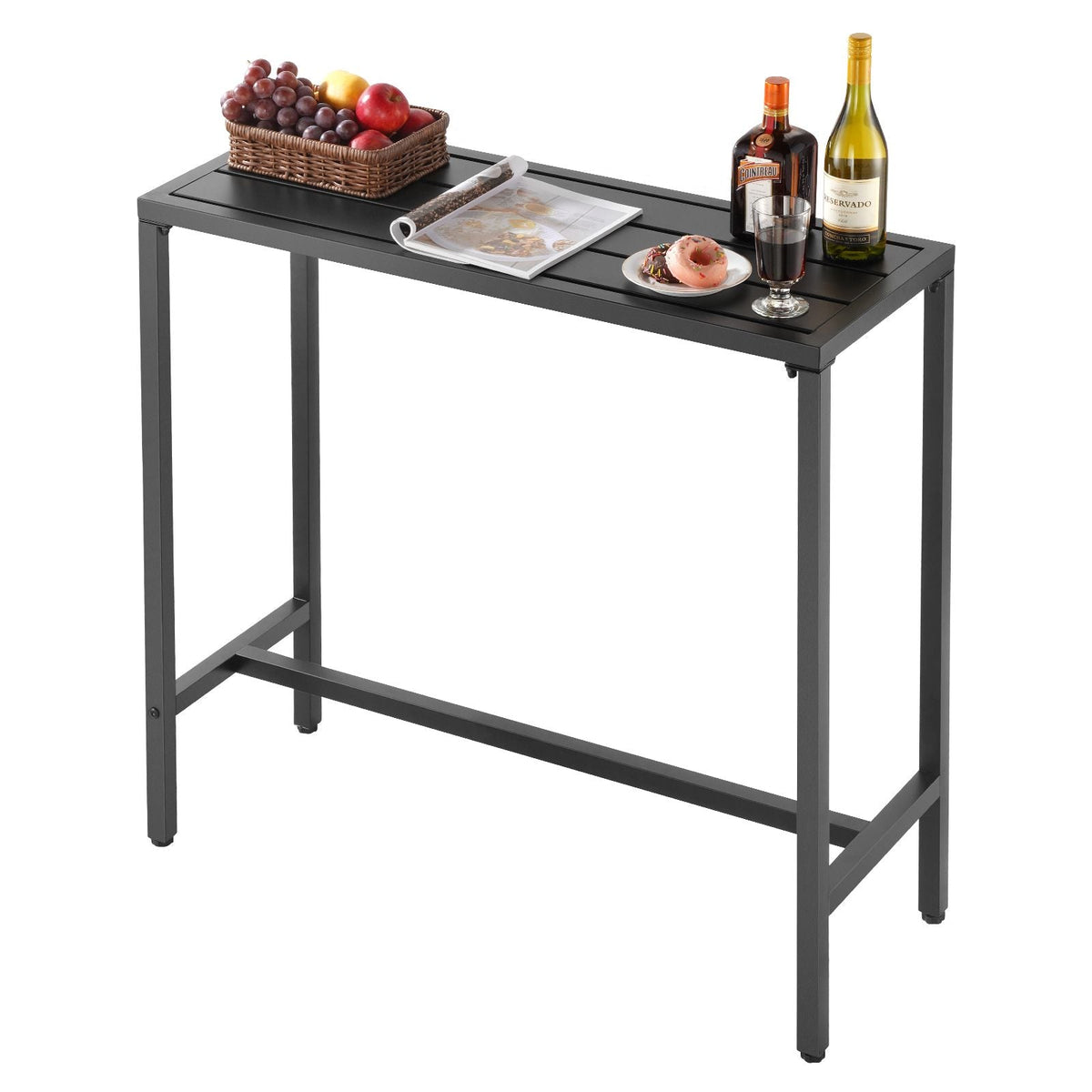 Outdoor Bar Table, 39.4 x 15 in Patio Bar Table, Waterproof Top & Sturdy Metal Frame, Rectangle Counter Height Dining Tables, Outdoor Furniture for Balcony, Yard, Hot Tub, Poolside, Indoor
