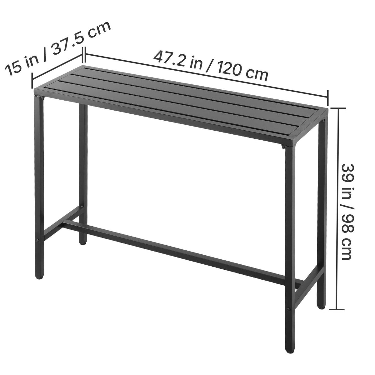 Outdoor Bar Table, 47 x 15 in Patio Bar Table, Waterproof Top & Sturdy Metal Frame, Rectangle Counter Height Dining Tables, Outdoor Furniture for Balcony, Yard, Hot Tub, Poolside, Indoor