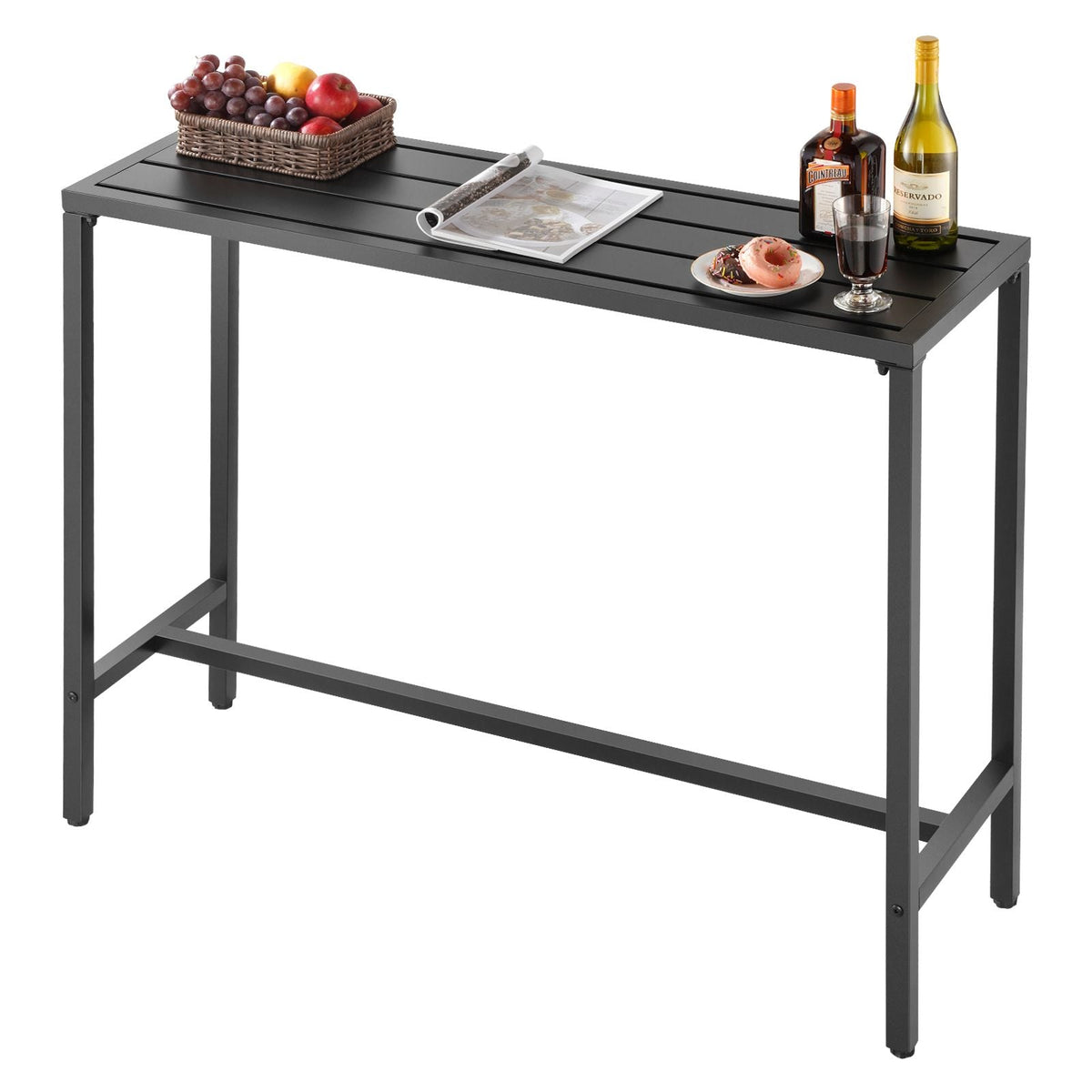 Outdoor Bar Table, 47 x 15 in Patio Bar Table, Waterproof Top & Sturdy Metal Frame, Rectangle Counter Height Dining Tables, Outdoor Furniture for Balcony, Yard, Hot Tub, Poolside, Indoor