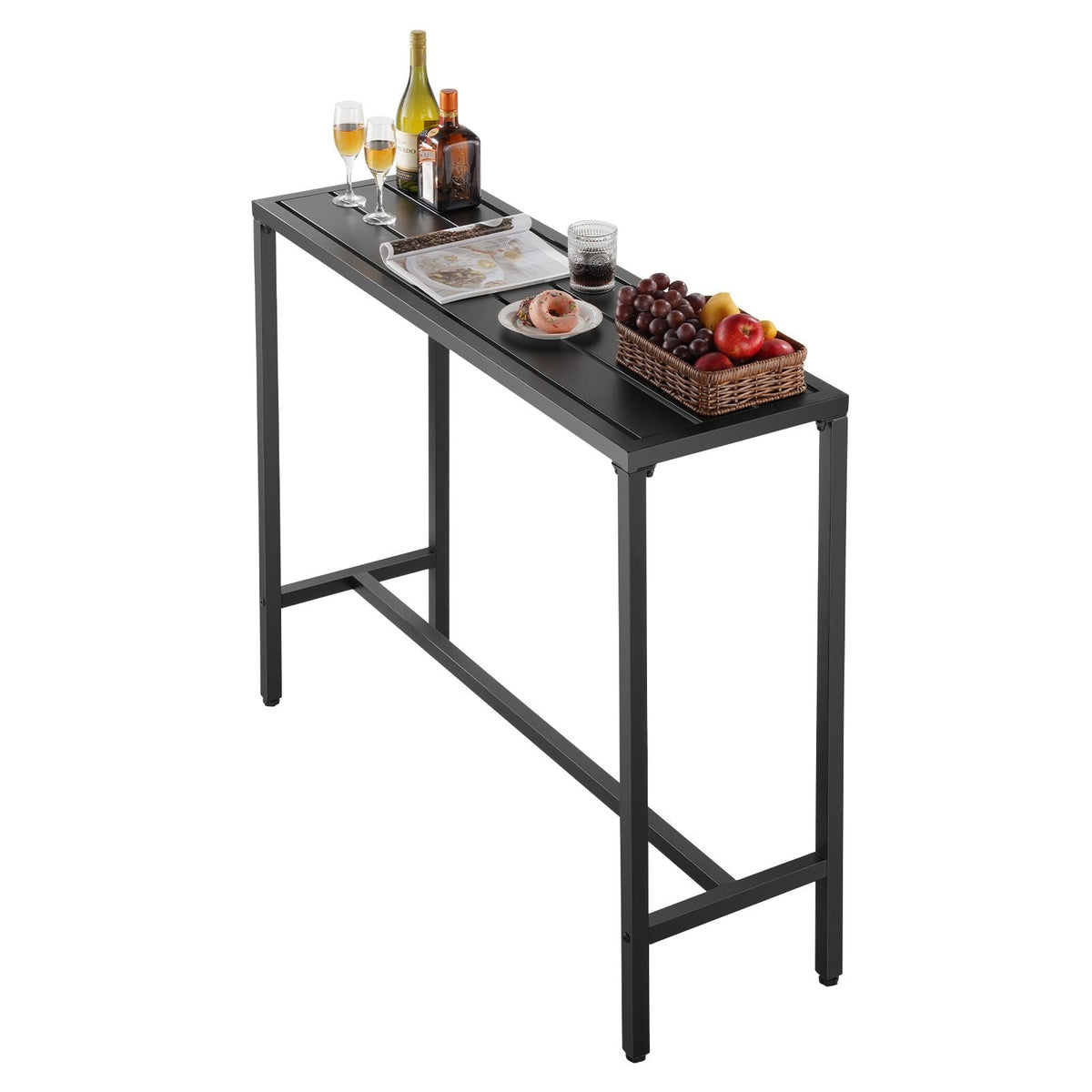 Outdoor Bar Table, 47 x 15 in Patio Bar Table, Waterproof Top & Sturdy Metal Frame, Rectangle Counter Height Dining Tables, Outdoor Furniture for Balcony, Yard, Hot Tub, Poolside, Indoor