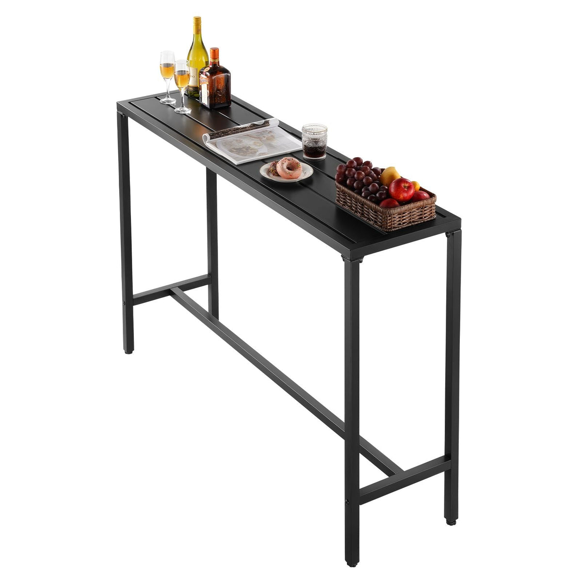 Outdoor Bar Table, 55 x 15 in Patio Bar Table, Waterproof Top & Sturdy Metal Frame, Rectangle Counter Height Dining Tables, Outdoor Furniture for Balcony, Yard, Hot Tub, Poolside, Indoor