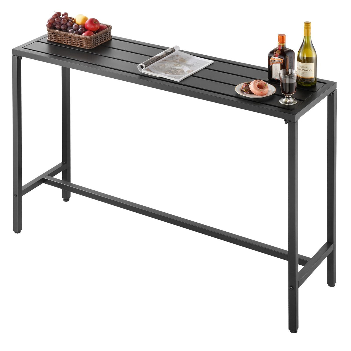 Outdoor Bar Table, 55 x 15 in Patio Bar Table, Waterproof Top & Sturdy Metal Frame, Rectangle Counter Height Dining Tables, Outdoor Furniture for Balcony, Yard, Hot Tub, Poolside, Indoor