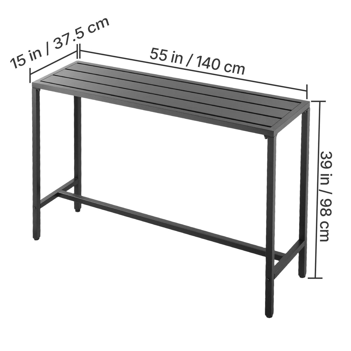 Outdoor Bar Table, 55 x 15 in Patio Bar Table, Waterproof Top & Sturdy Metal Frame, Rectangle Counter Height Dining Tables, Outdoor Furniture for Balcony, Yard, Hot Tub, Poolside, Indoor
