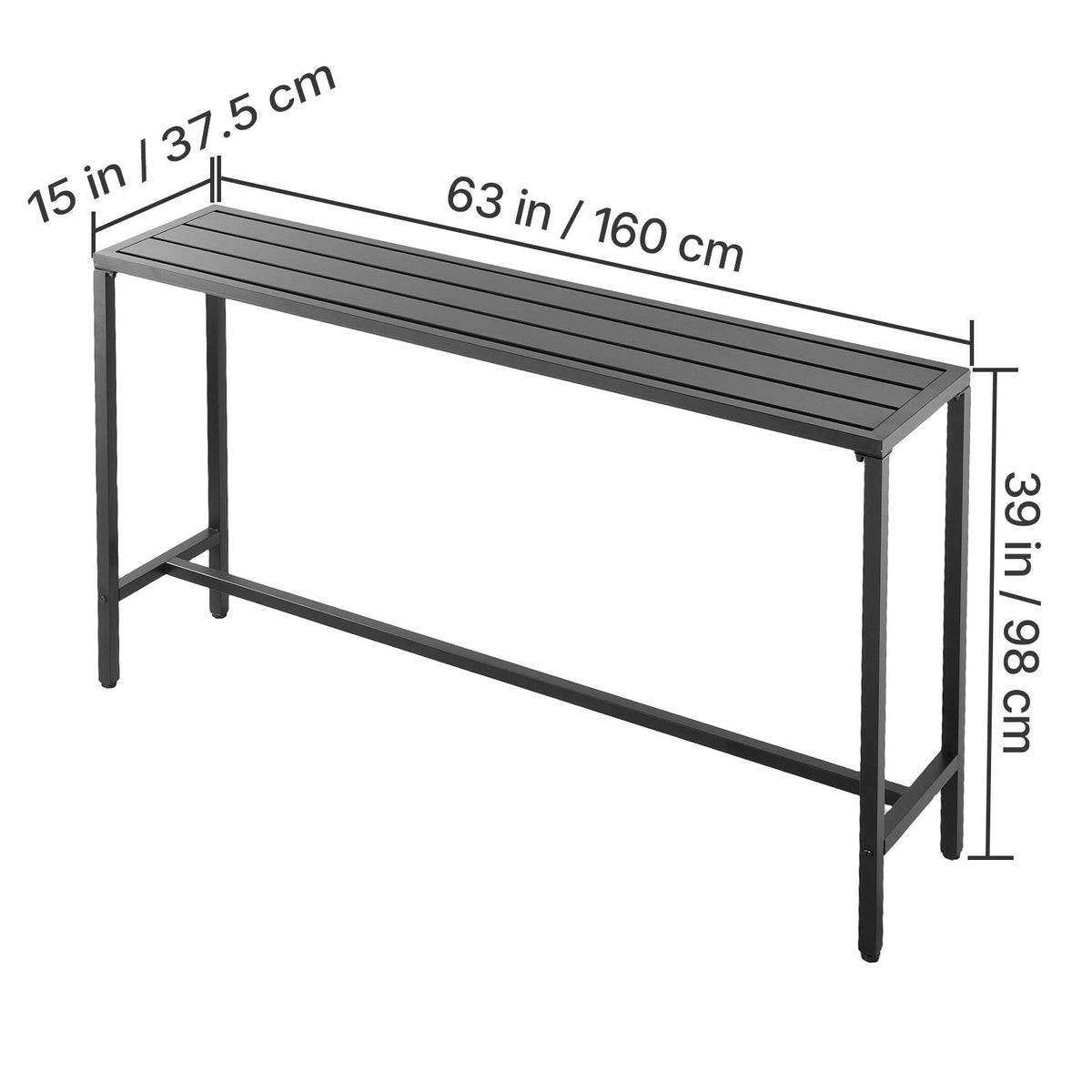 Outdoor Bar Table, 63 x 15 in Patio Bar Table, Waterproof Top & Sturdy Metal Frame, Rectangle Counter Height Dining Tables, Outdoor Furniture for Balcony, Yard, Hot Tub, Poolside, Indoor