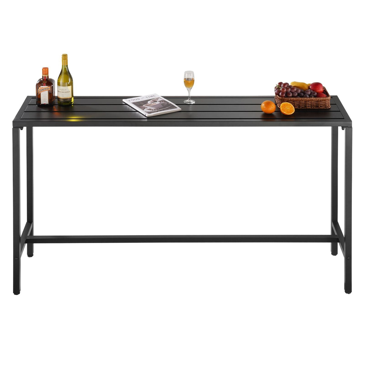 Outdoor Bar Table, 63 x 15 in Patio Bar Table, Waterproof Top & Sturdy Metal Frame, Rectangle Counter Height Dining Tables, Outdoor Furniture for Balcony, Yard, Hot Tub, Poolside, Indoor