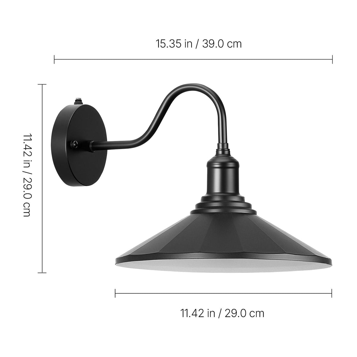 Outdoor Barn Light, 11.5 in Diameter, 2-Pack Farmhouse Gooseneck Light Fixture, Dusk to Dawn Exterior Wall Sconce, with Anti-Rust, E26 Bulb Compatible for Porch, House, Entryway, Garage, Black