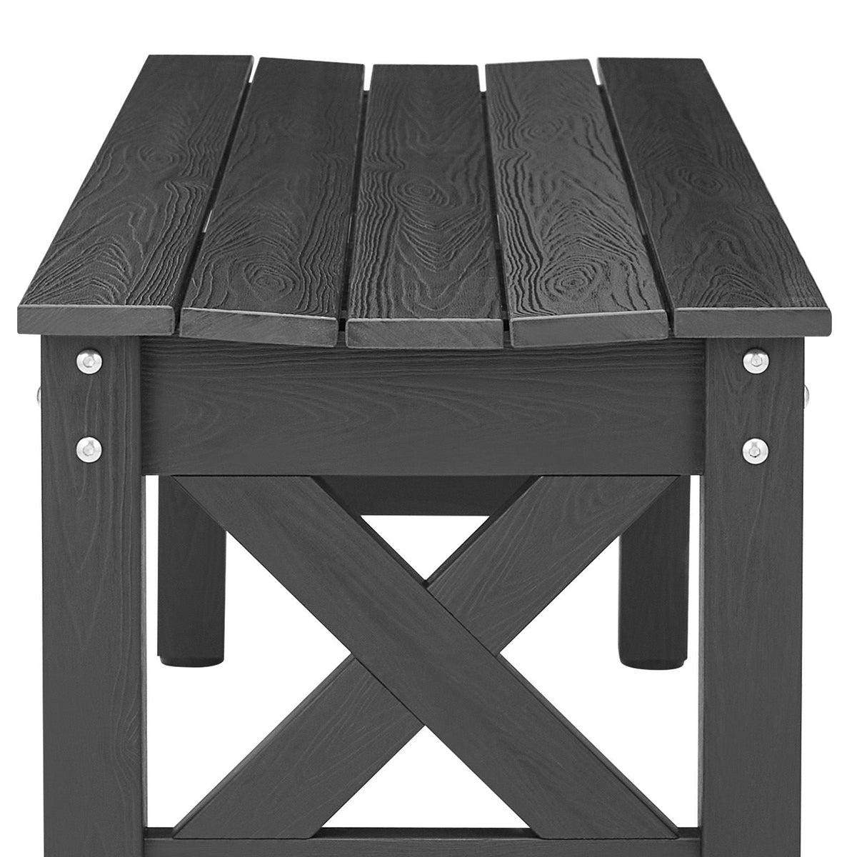 Outdoor Bench, 44.5 inch, 600 lbs Weight Capacity, Weatherproof Plastic Frame with Adjustable Level Footpads and Thick Leg, Outside Bench for Patio, Garden, Park, Yard, Front Porch, Black