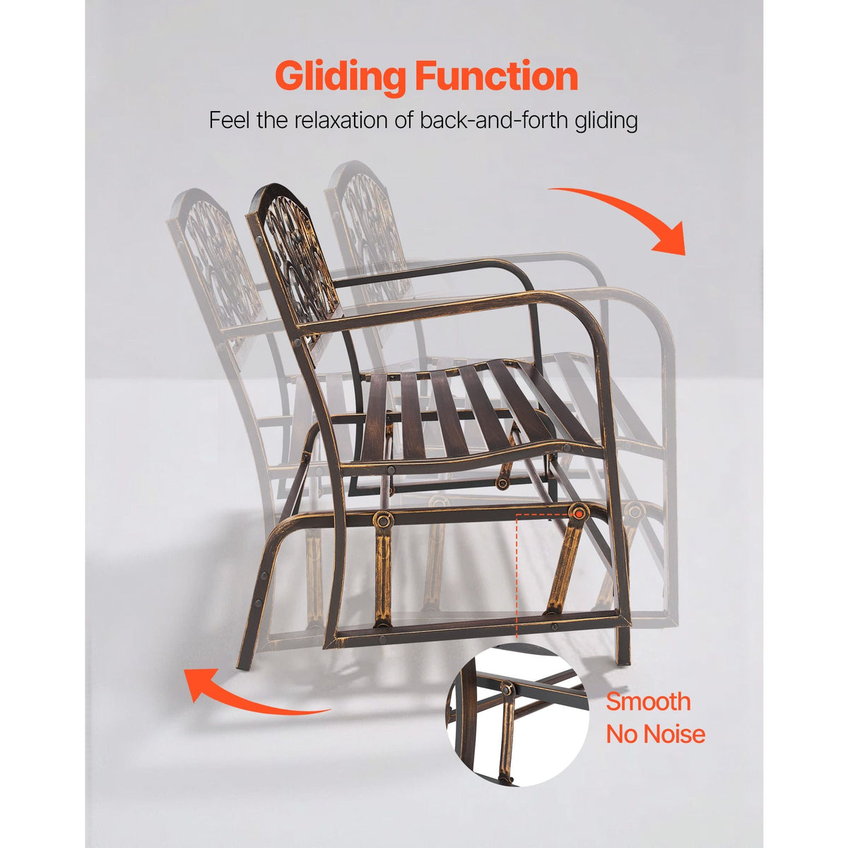 Outdoor Bench, 50 inch, Carbon Steel Metal Frame with Cast Iron Backrest and Round Edge Armrests, Weatherproof Outside Glider Bench for Patio, Garden, Park, Yard, Front Porch, Antique Bronze