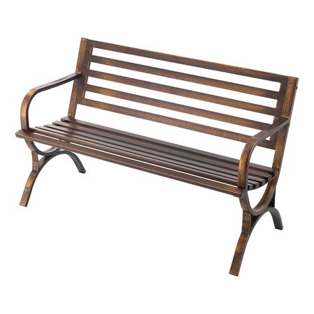 Outdoor Bench, 50 inch, Carbon Steel Metal Frame with Slatted Pattern Backrest and Round Edge Armrests, Weatherproof Outside Bench for Patio, Garden, Park, Yard, Front Porch, Antique Bronze