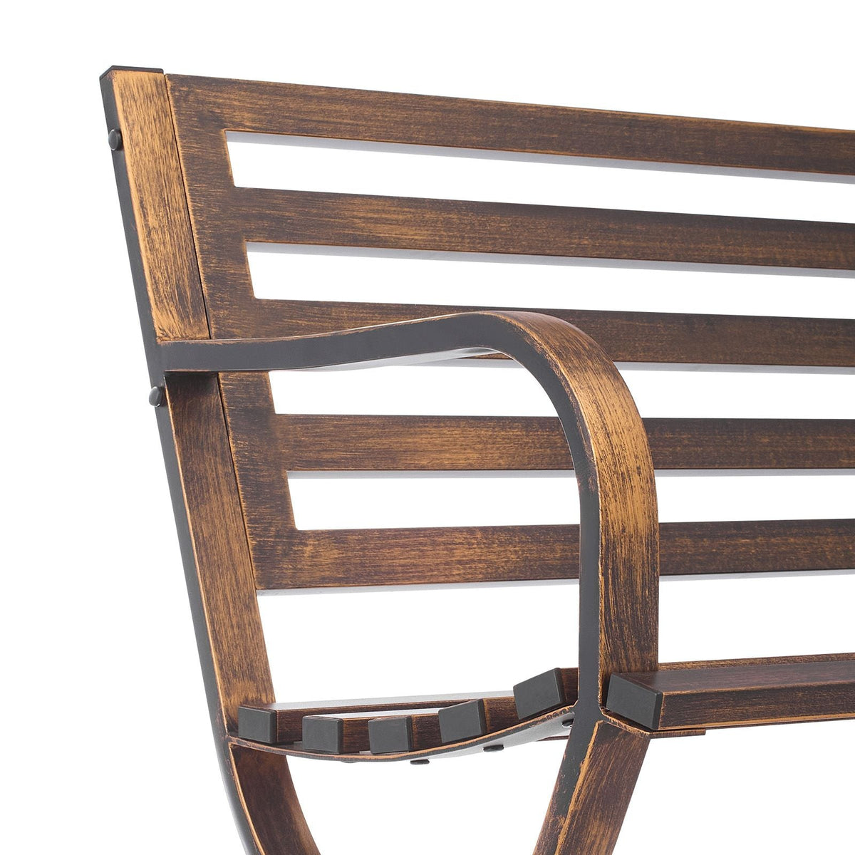 Outdoor Bench, 50 inch, Carbon Steel Metal Frame with Slatted Pattern Backrest and Round Edge Armrests, Weatherproof Outside Bench for Patio, Garden, Park, Yard, Front Porch, Antique Bronze