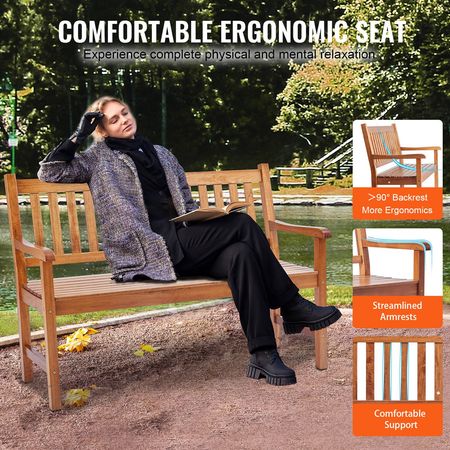 Outdoor Bench, 50 inches Wood Garden Bench for Outdoors, Outdoor Garden Park Bench with Backrest and Armrests, 800 lbs Load Capacity Bench, Patio Bench for Garden, Park, Yard, Front Porch
