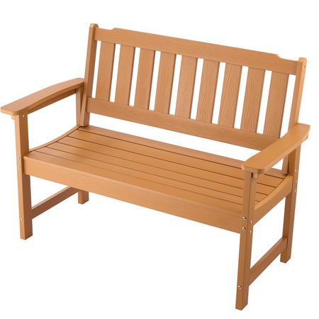 Outdoor Bench, 50.5 inch, 800 lbs Weight Capacity for 2-3 Persons, Weatherproof Plastic Frame with Backrest and Wide Armrests, Outside Bench for Patio, Garden, Park, Yard, Natural Wood Color