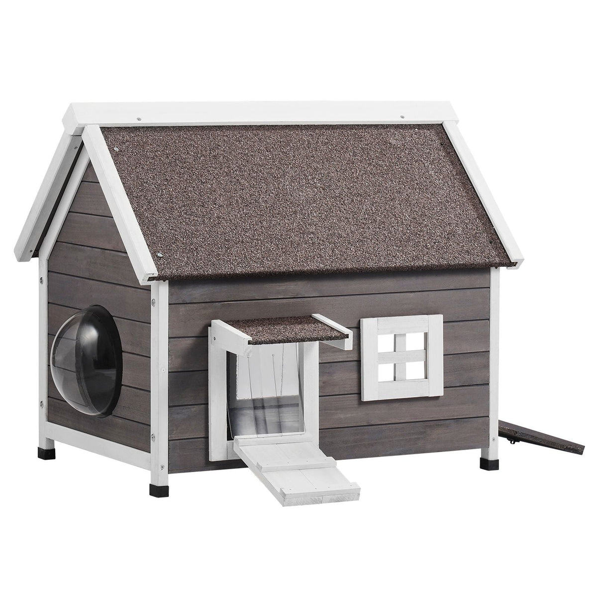 Outdoor Cat House Weatherproof, Feral Cat Shelter for Multiple Cats, Outdoor Wooden Cat House with Large Side Door, PVC Door Flaps, Open Roof, Clear Window, 22"L x 30"W x 26"H
