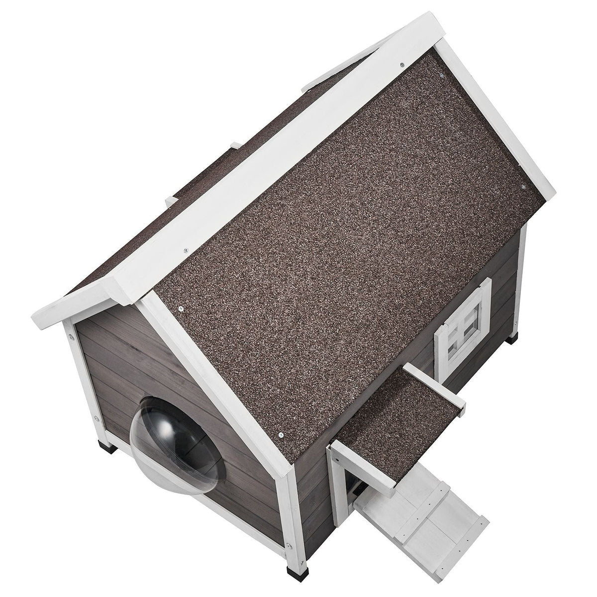 Outdoor Cat House Weatherproof, Feral Cat Shelter for Multiple Cats, Outdoor Wooden Cat House with Large Side Door, PVC Door Flaps, Open Roof, Clear Window, 22"L x 30"W x 26"H